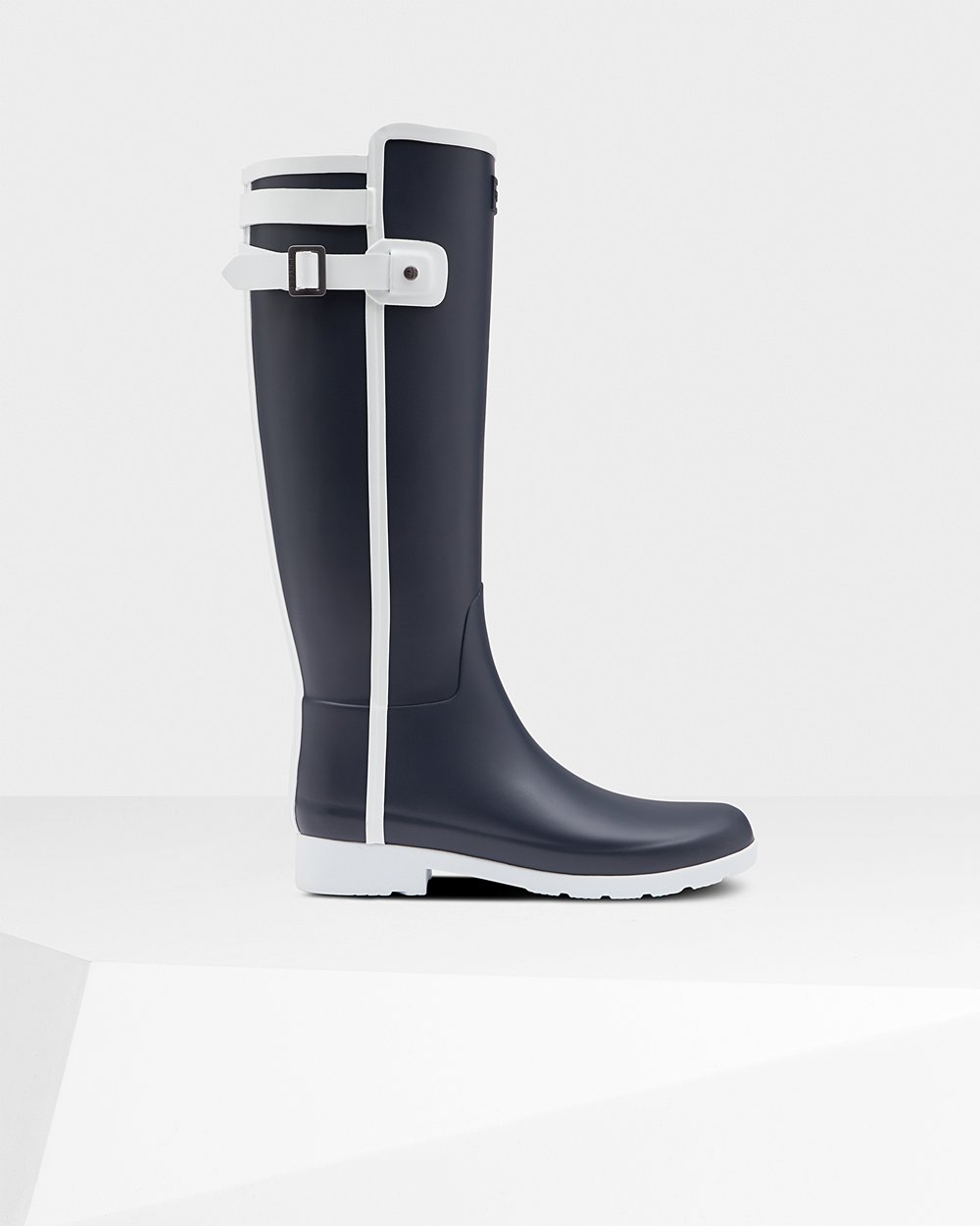 Bottes Hautes de Pluie Hunter Refined Slim Fit Contrast Femme Bleu Marine/Blanche UZFJEPR-46